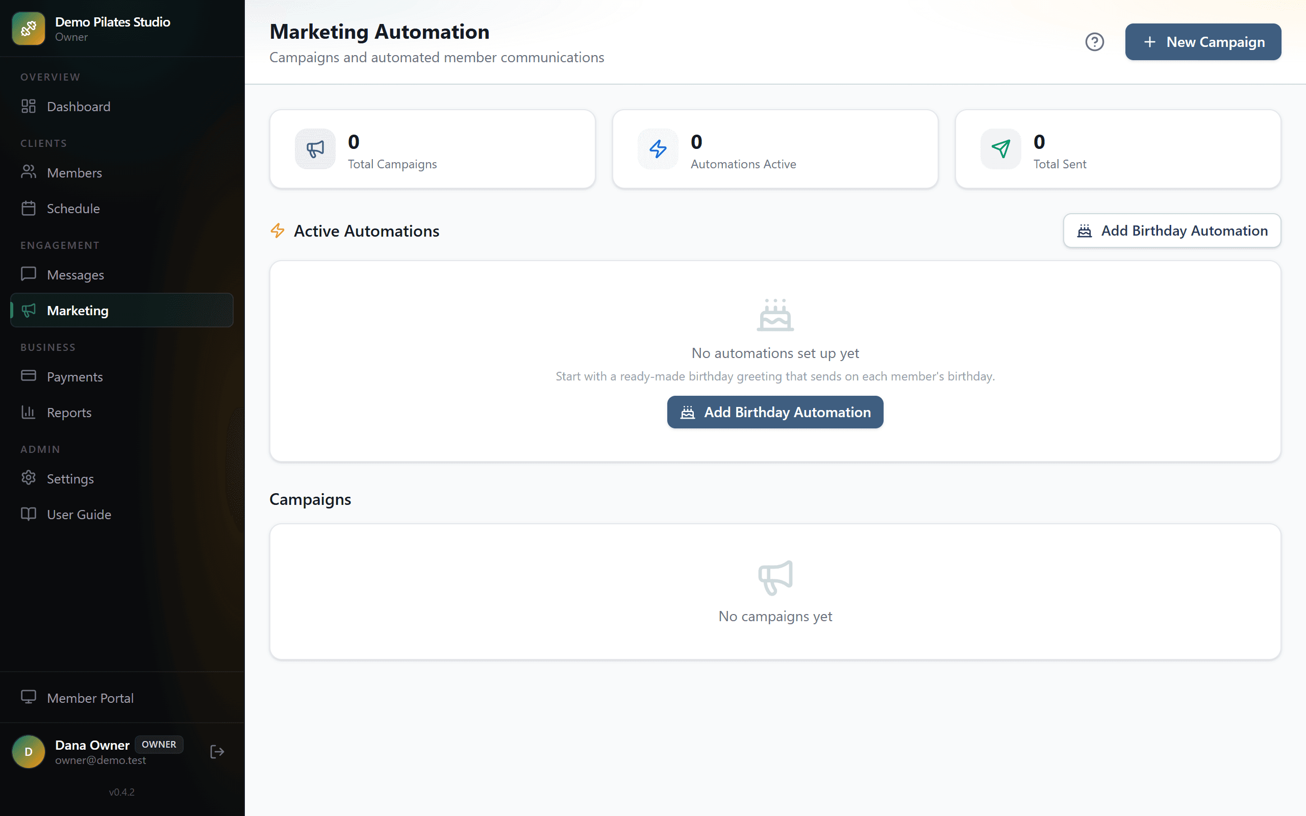 The marketing screen, composing a campaign to a selected audience.